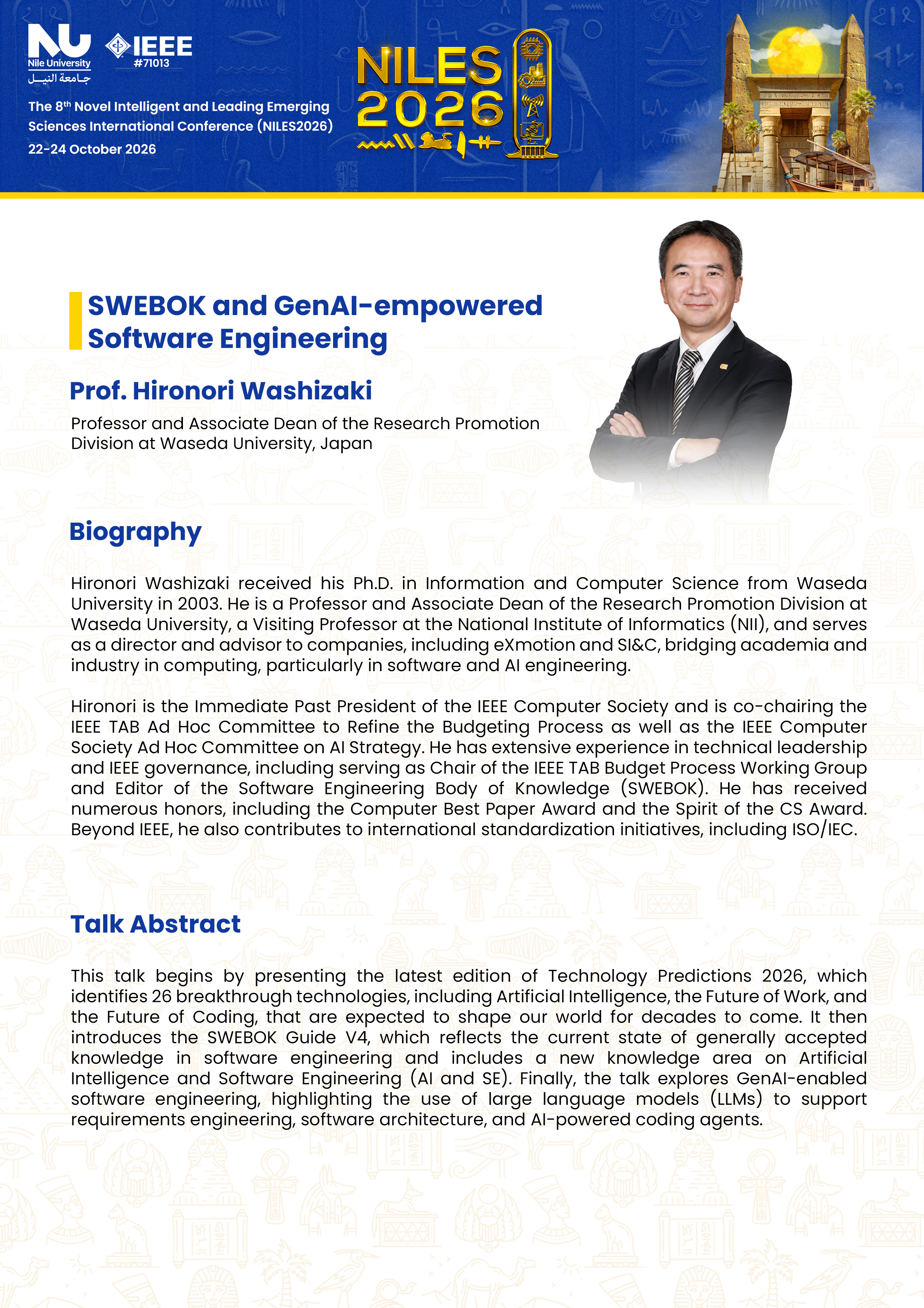Prof. Hironori Washizaki Biography and Abstract